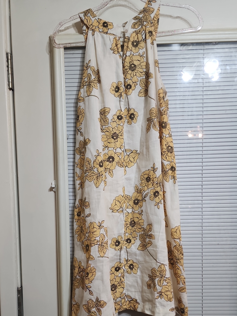 Cynthia Rowley Women's Cream Floral Linen Dress with Golden Yellow Print - Picture 7 of 9